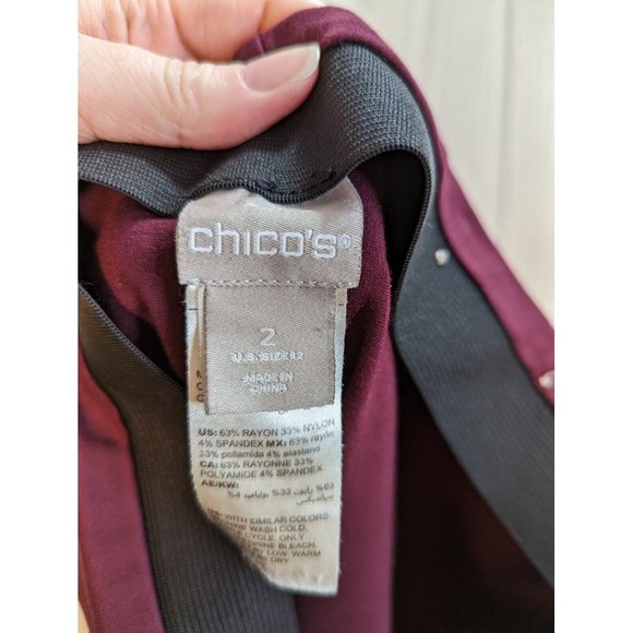 CHICOS DESIGN Womens Pants 2 Large Maroon Pull On Slim Leg Career Casual - Picture 5 of 8